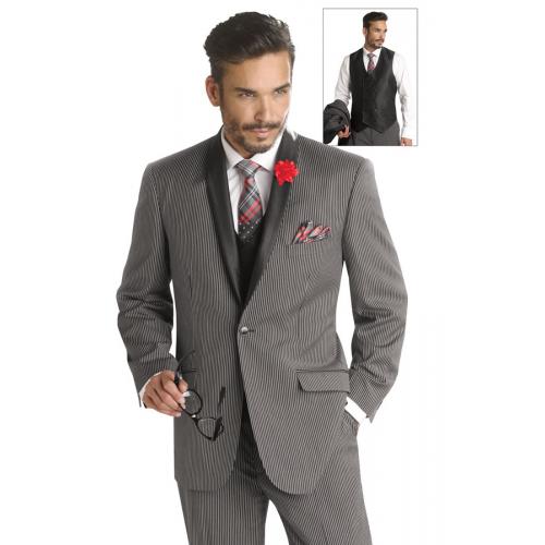 E. J. Samuel Black / Silver / Gray Stripe Suit HYL24